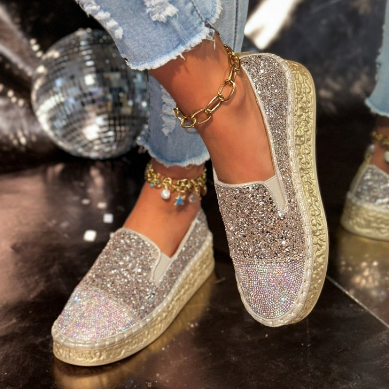 Mocasines plateados con brilla - Espadrille Slip On reseña y precio