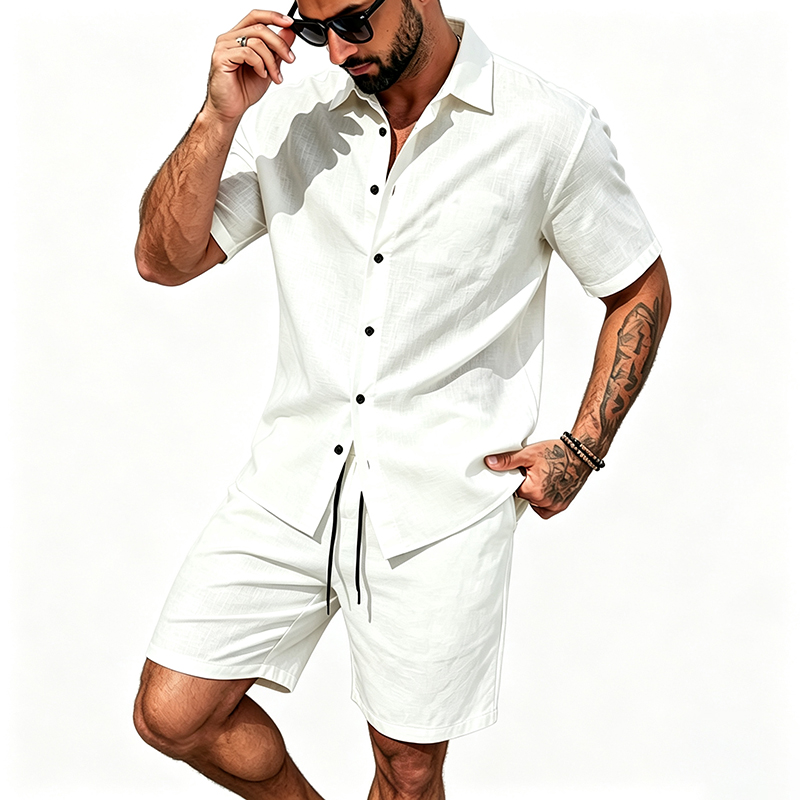 Conjunto de Dos Piezas de Lino - Shirt Camp Collar reseña y precio